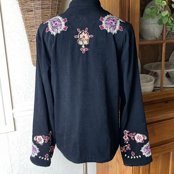 Coldwater Creek Open Front Paisley Embroidered Lined Jacket Size L - Picture 3 of 9